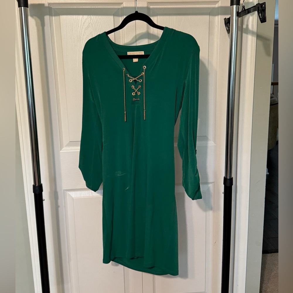 Michael Kors Green Mini Dress with Chain Tie
